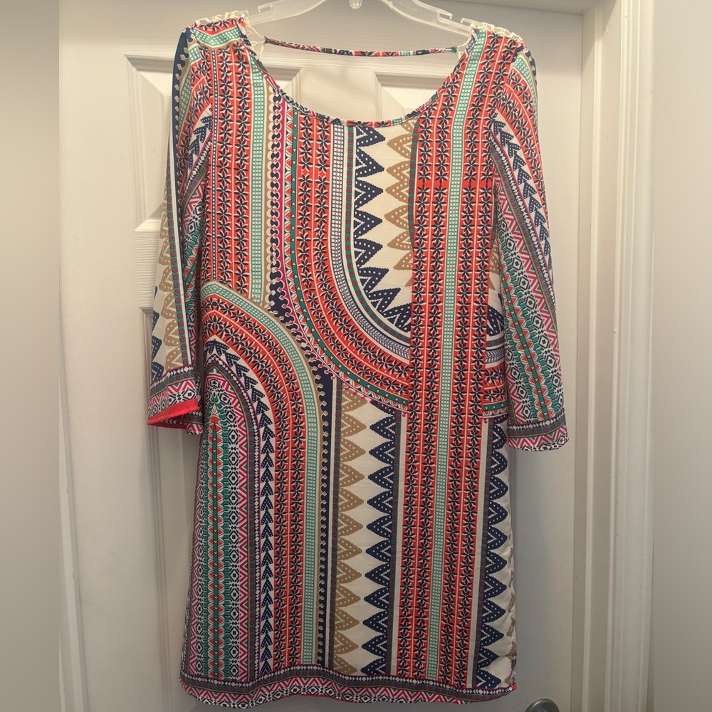 Bell sleeved multi-colored dress - lace back